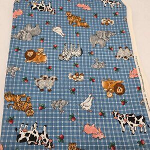 Quilting Craft Fabric VIP Blue Plaid Farm Jungle Animals Cotton 5yds 44" Wide
